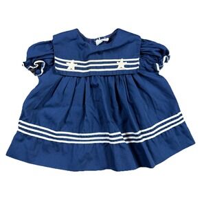 Vintage Bryan Baby Dress Nautical Navy/White‎ Circle 1980's Size 3-6 Month